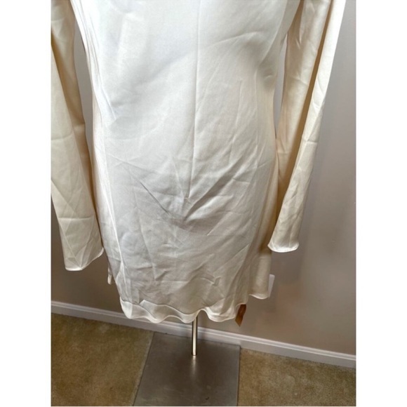 Reformation Pike Satin Long Sleeve Cowl Neck Almond White Mini Dress Size Large - Picture 7 of 14